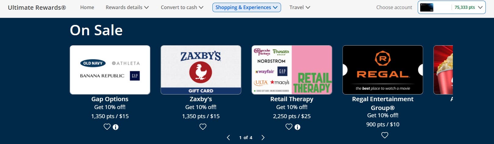 Example of gift card sales