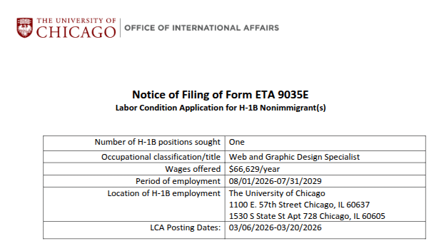 University of Chicago  H-1B visa foreign hire